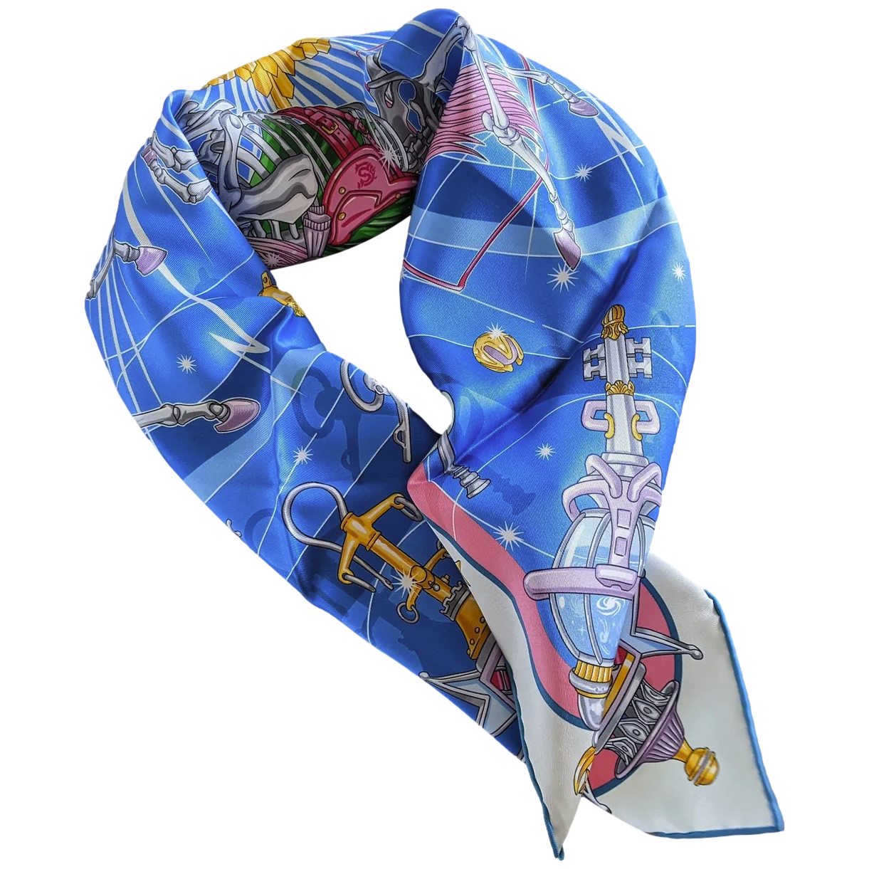 Hermes Gris Perle/Bleu Azur/MUlti "Chorus Stellarum" by Daiske Nomura Vintage Silk 70