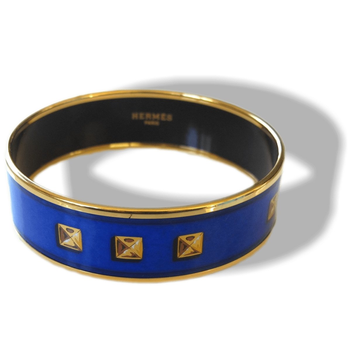Hermes Cobalt Blue Medor Printed Enamel/Gold Wide Bangle Bracelet, New! - poupishop
