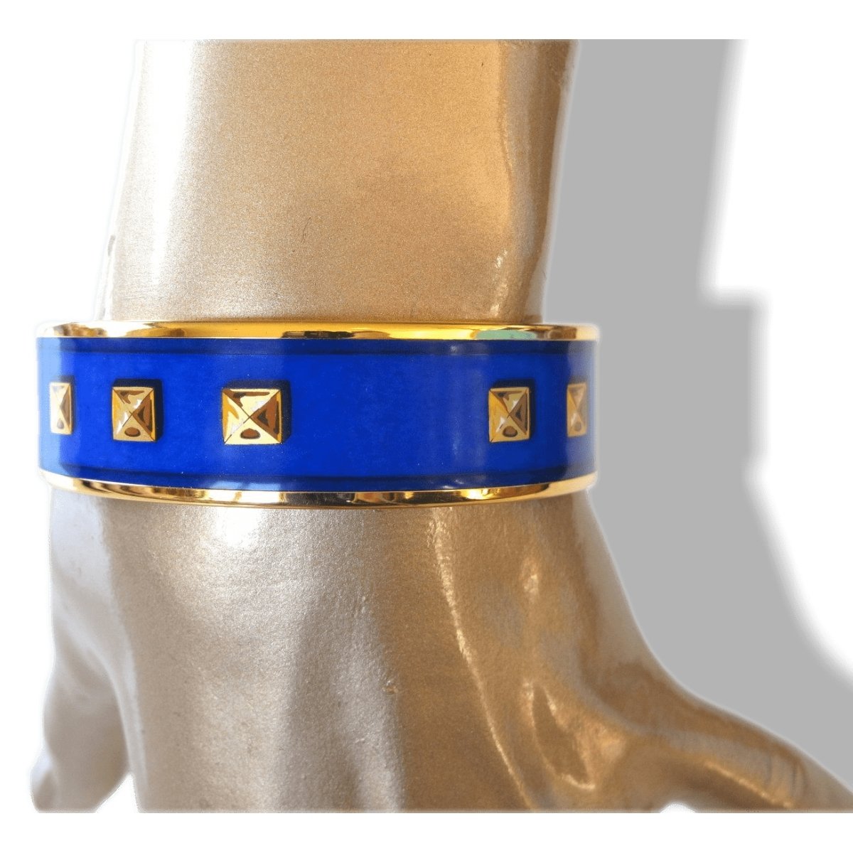Hermes Cobalt Blue Medor Printed Enamel/Gold Wide Bangle Bracelet, New! - poupishop