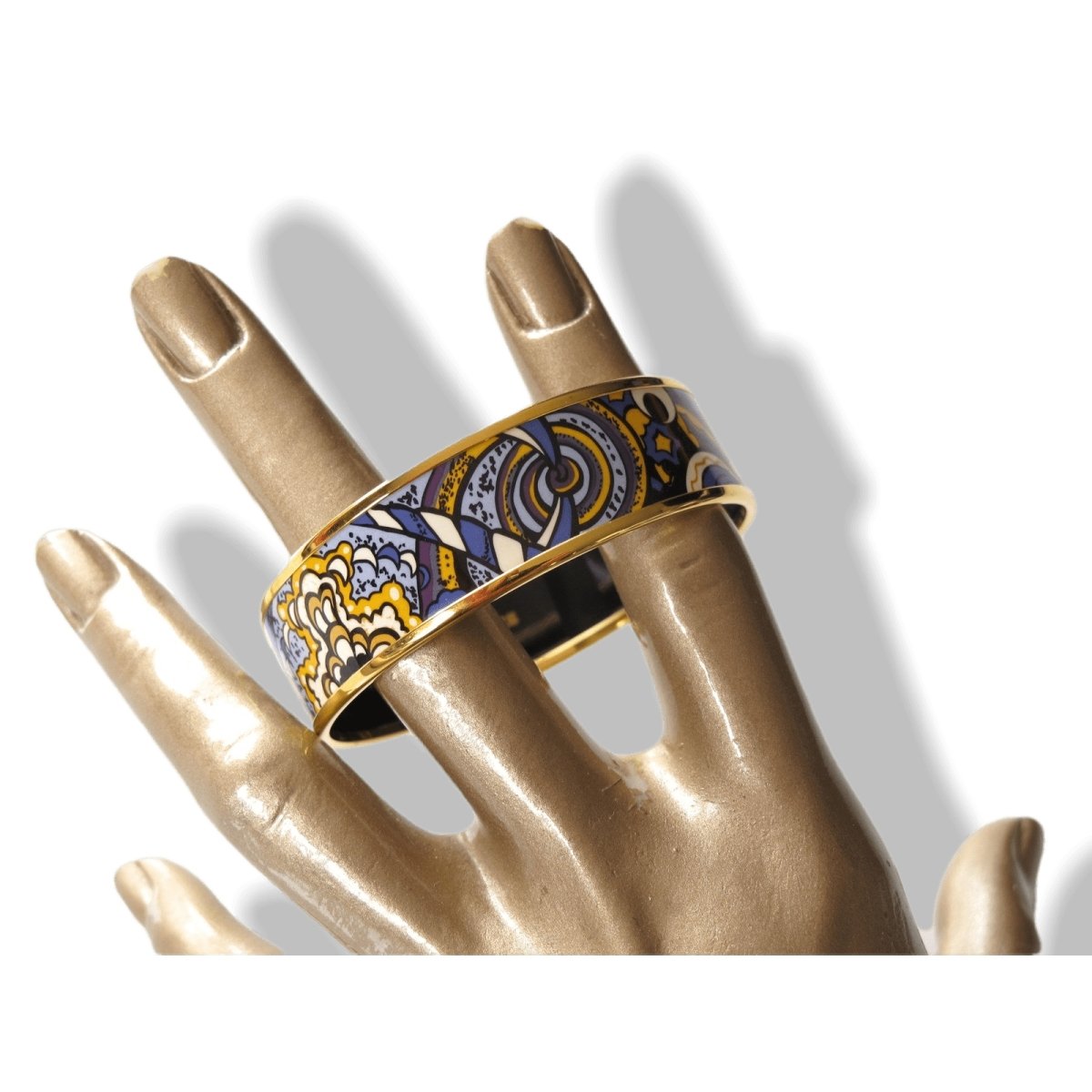 Hermes Coloured Enamel Gold Trim Paisley from Paisley Wide Bangle Bracelet 65, New! - poupishop