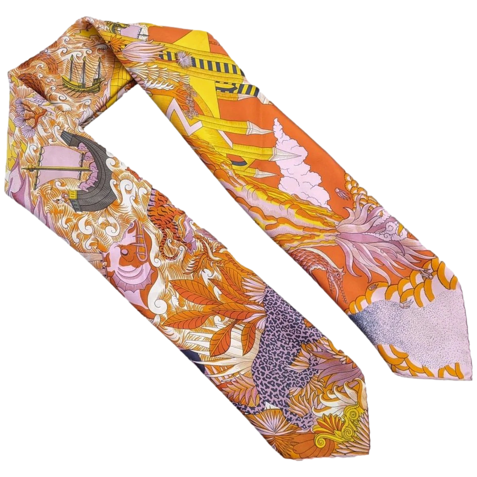 Hermes Orange/Rose "Cosmographia Universalis" by Jan Bajtlik Twill scarf 90cm
