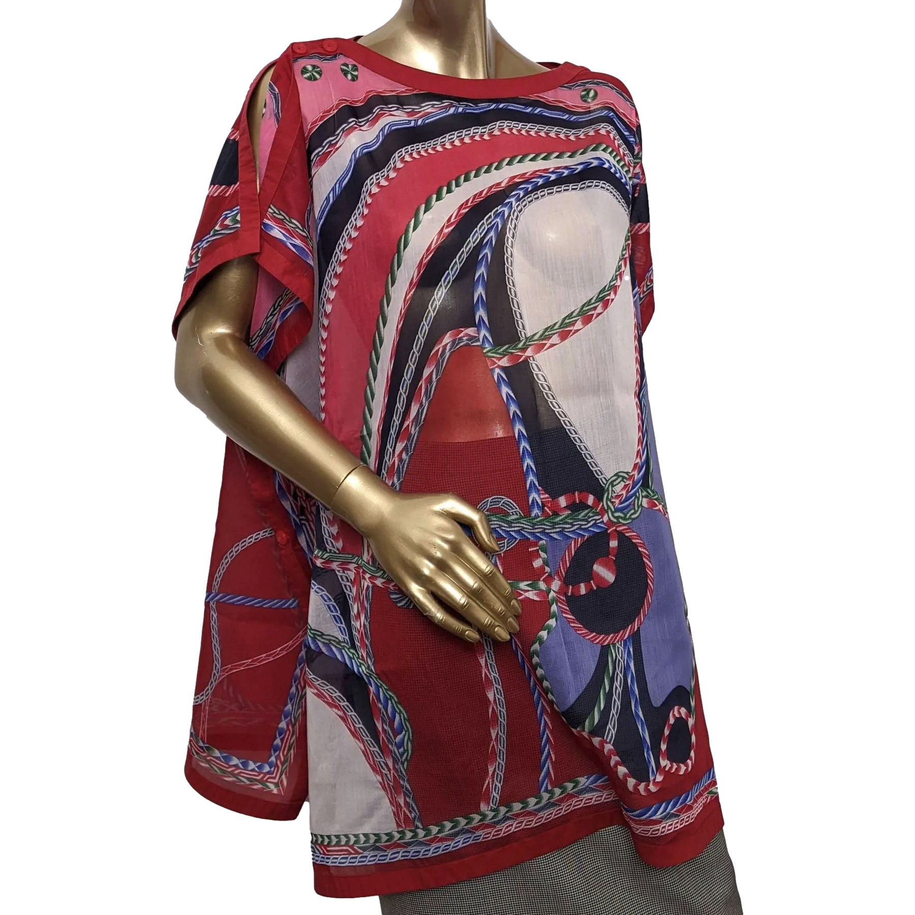 Hermes Rouge/Multi "Robe du Soir" Cotton Beach Tunic Dress Sz All