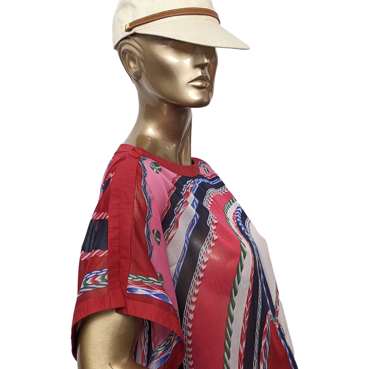 Hermes Rouge/Multi "Robe du Soir" Cotton Beach Tunic Dress Sz All