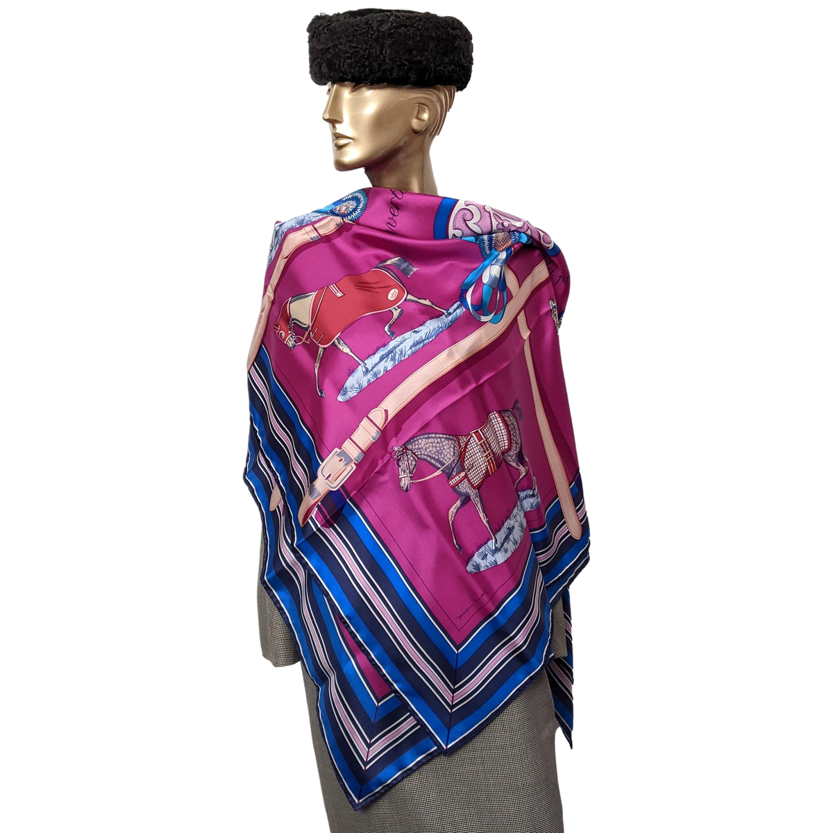 Hermes Fuchsia/Bleu "Couvertures et tenues de Jour" by Jacques Eudel 100% Plume Silk Twill 140