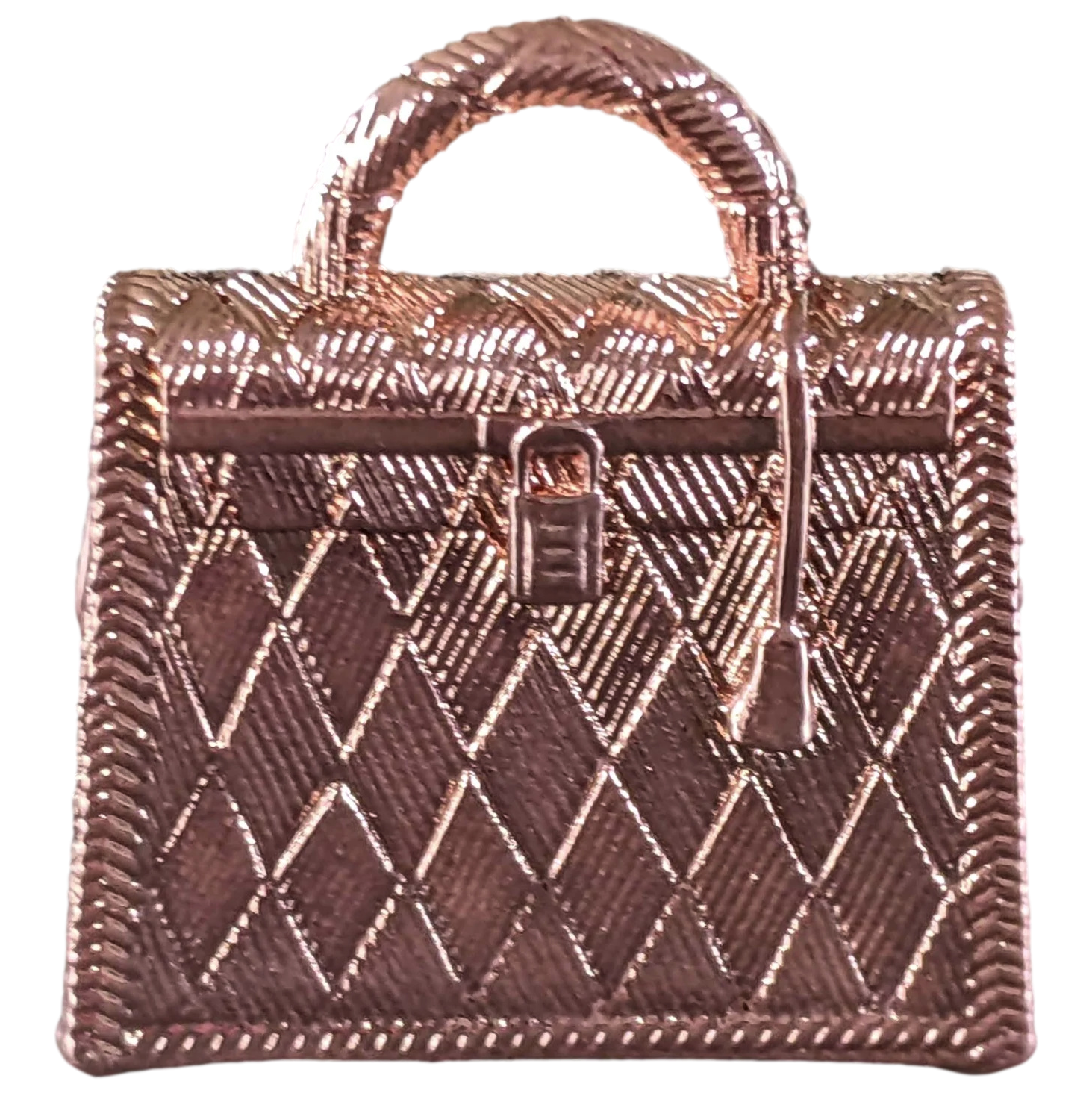 Hermes 2019 Or Rose Plated "Curiosite Kelly Bag Curiosite" Guillochee Charm Pendant