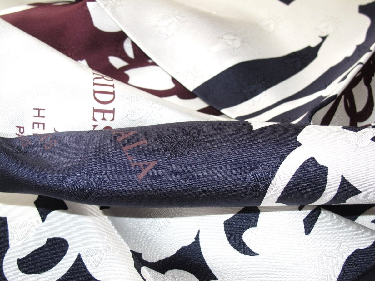 Hermes cw01 Navy White Burgundy Brides de Gala Quadri Tattoo Jacquard Twill SIlk 90cm, BNWT! - poupishop