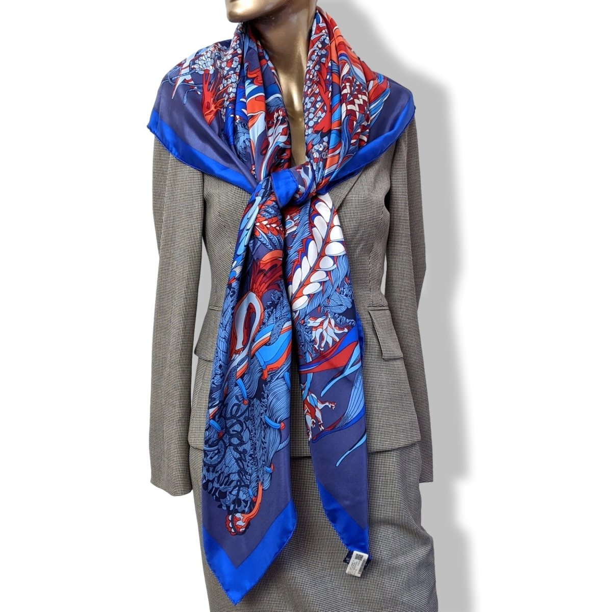 Hermes cw02 Bleu/Gris Bleute/Rouge "Fantaisie Botanique" by Virgine Jamin Silk Shawl 140, BNWTIB! - poupishop