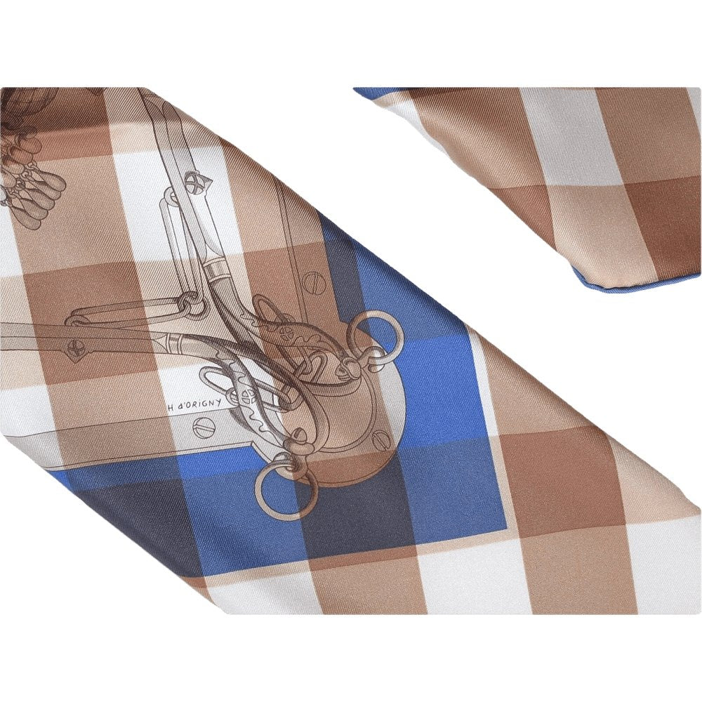 Hermes cw05 Camel Jeans Blue White Mors et Gourmettes Vichy Twill Scarf 90cm, NIB! - poupishop