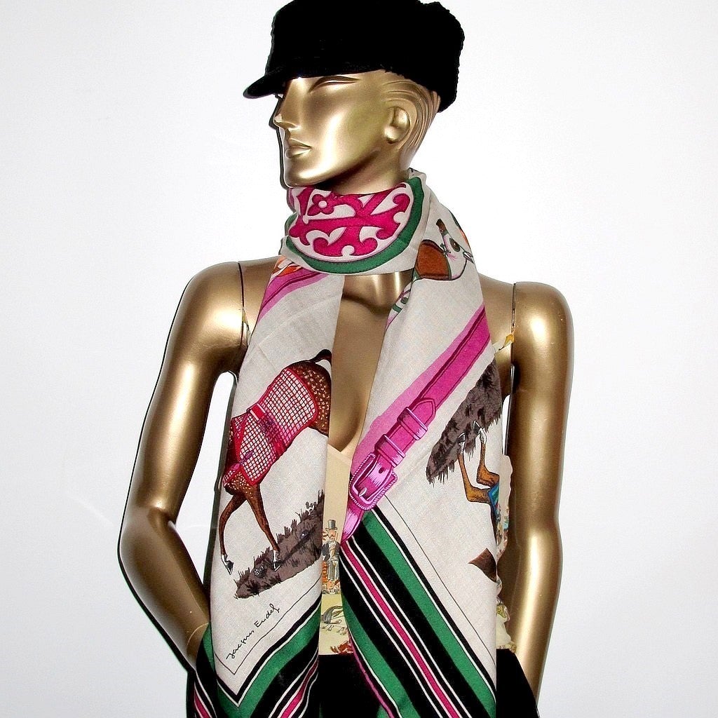 Hermes cw06 Fuchsia/Vert Couvertures et Tenues Unisex Cashmere 140, New! - poupishop