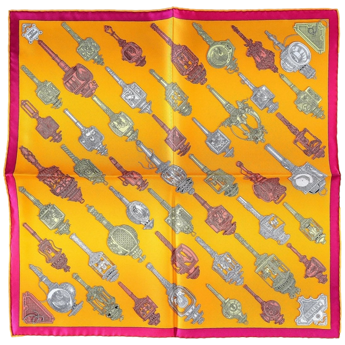 Hermes cw07 Orange/Jaune Souffre/Corail MERVEILLEUSES LANTERNES Gavroche Twll Silk 45 cm