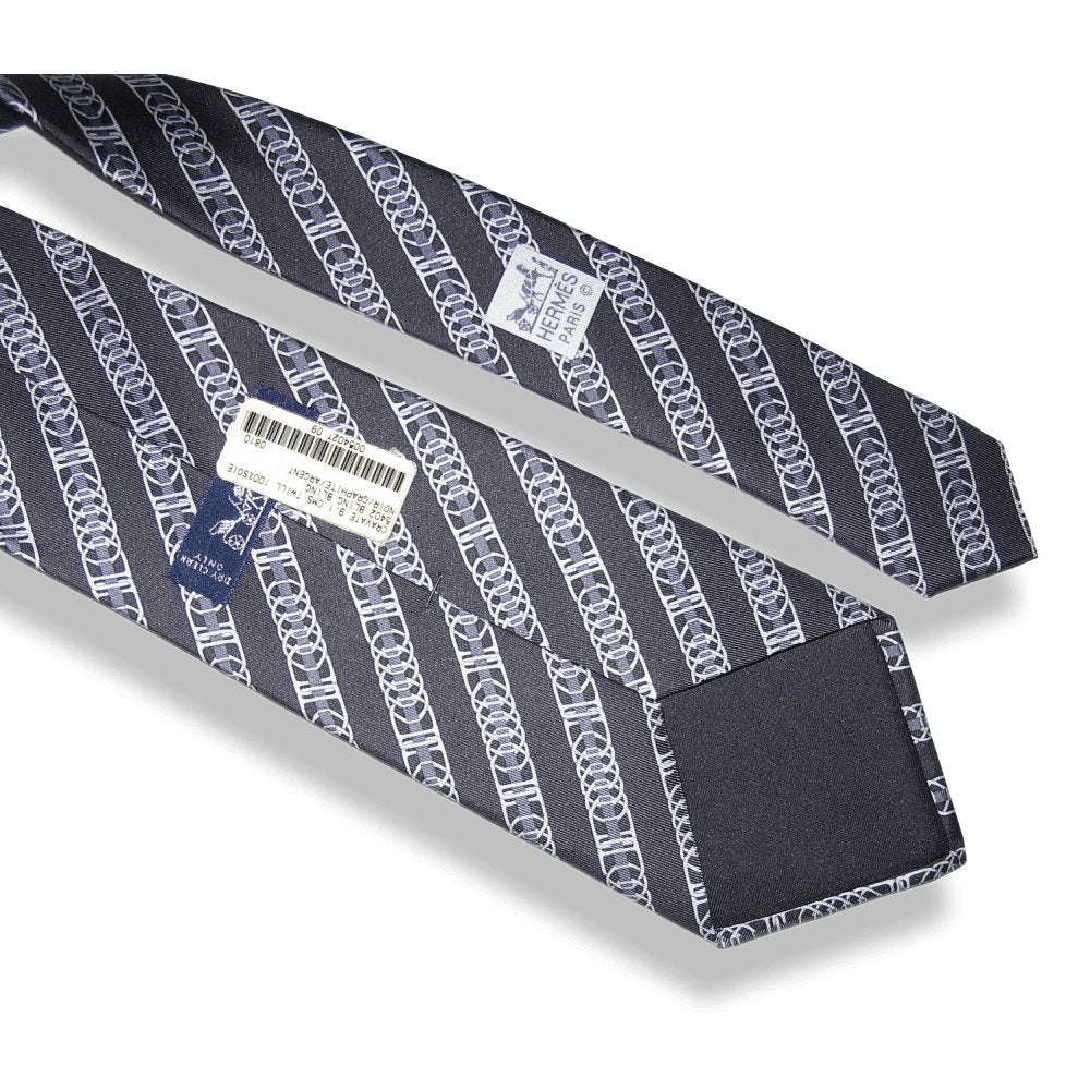 Hermes cw09 Black Graphite Silver Bling Bling Silk Tie, NWT! - poupishop