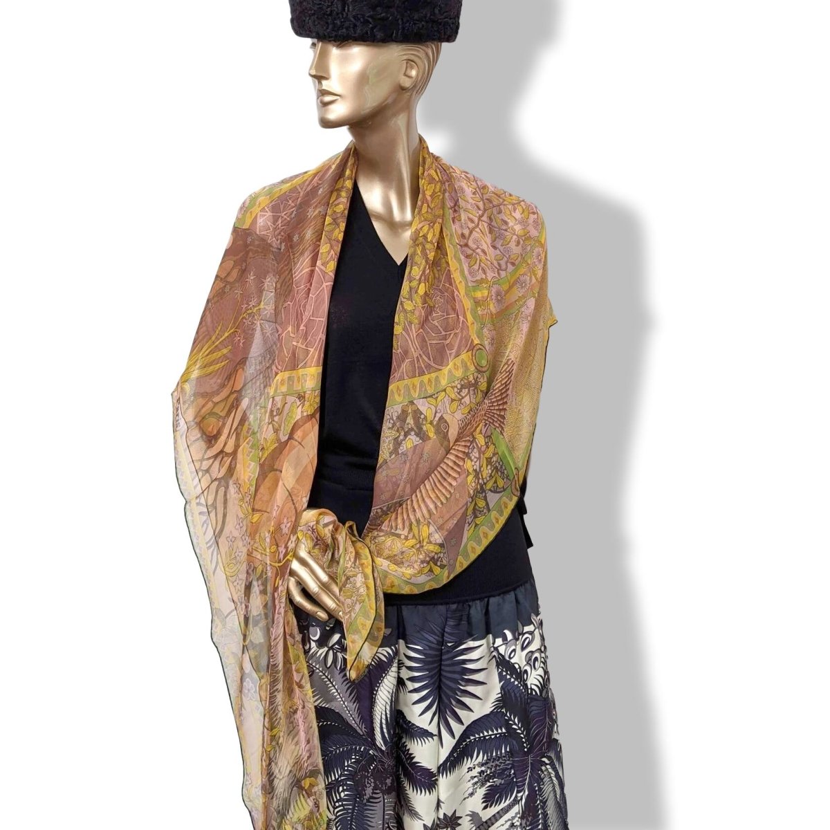 Hermes cw10 Poudre/Moutarde AXIS MUNDI Mousseline 140, New! - poupishop