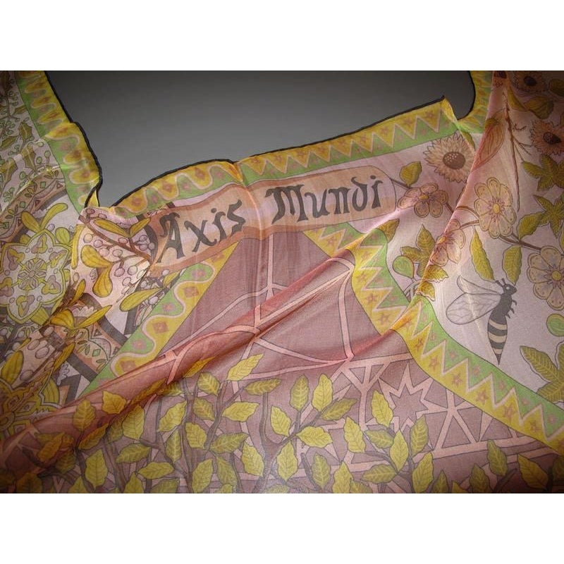 Hermes cw10 Poudre/Moutarde Changeante Axis Mundi Mousseline 140, New! - poupishop