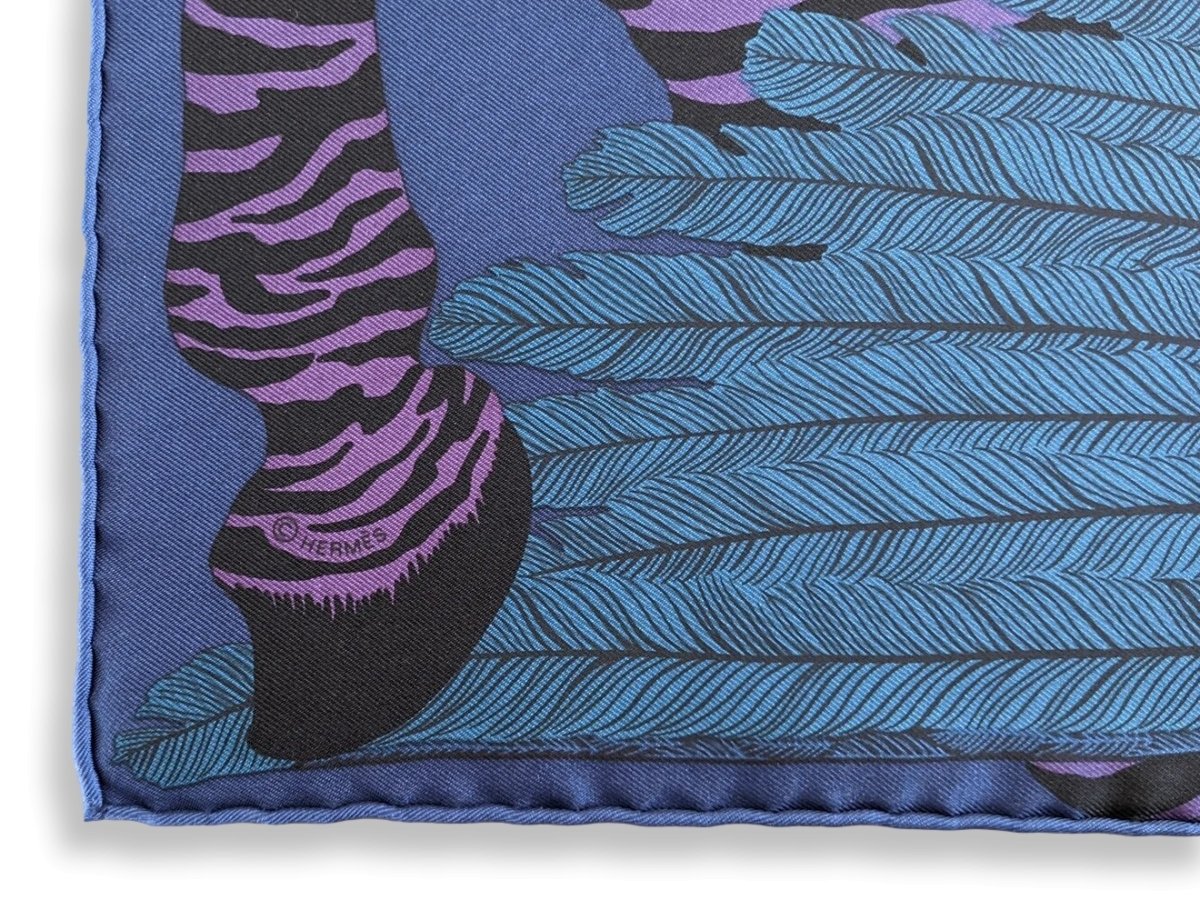 Hermes cw12 Marine/Prune/Violet Zebra Pegasus by Alice Shirley Twill Gavroche 45 cm, BNWT! - poupishop