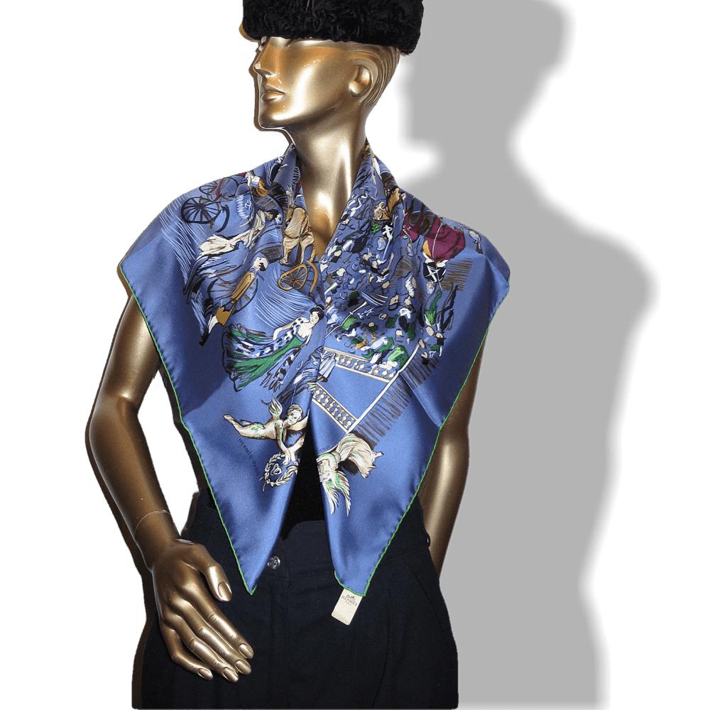 Hermes cw24 Pervenche Soiree de Gala Silk Twill 90cm with Blanc Matte Overlay, New! - poupishop