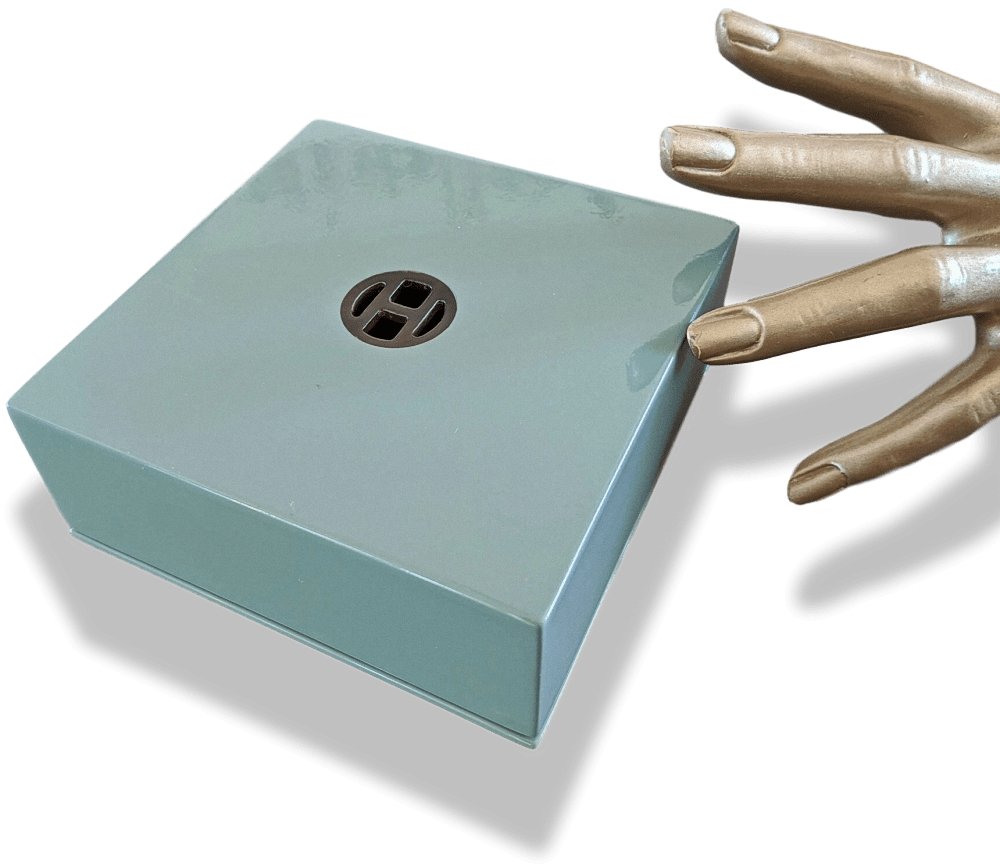 Hermes Dark Eucalyptus Celadon Lacquer & Horn BOX WITH COVER 13 x 13 x 5 cm, BNIB! - poupishop