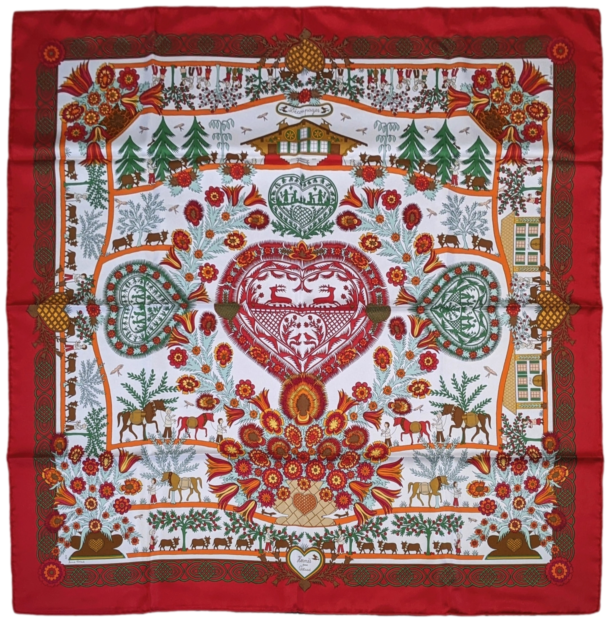 Hermes 1997 Special Limited Issue for Gstaad "Decoupage" by Anne Rosat Twill 90cm