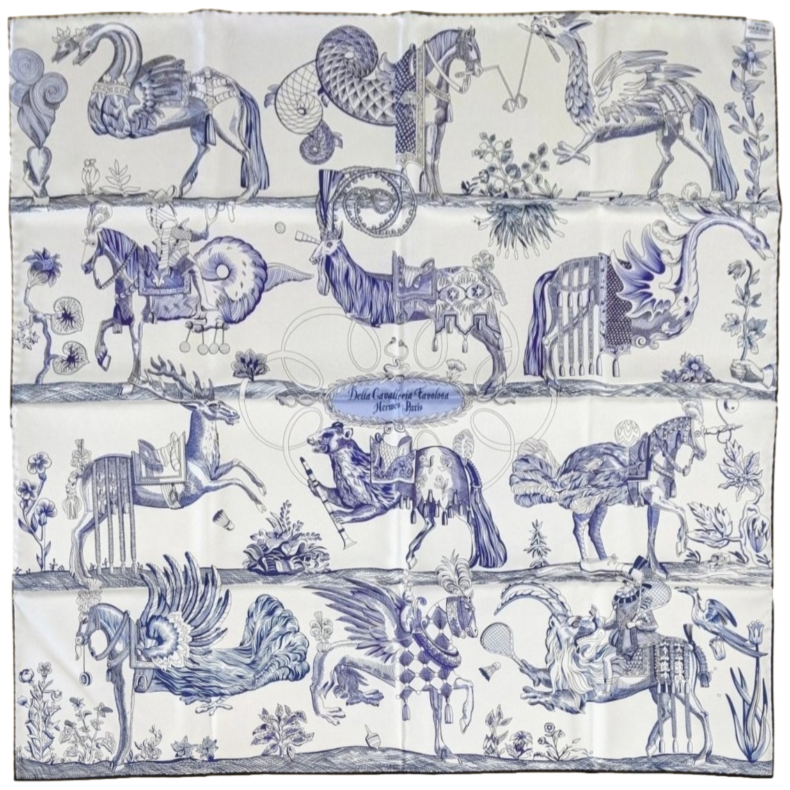 Hermes CARRE DOUBLE FACE Della Cavalleria Favolosa by Virginie Jamin Twill Scarf 90cm