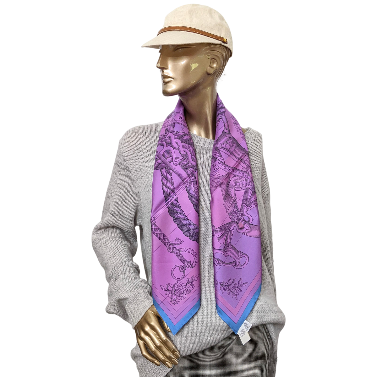 Hermes Vert/Jaune Vif/Mauve "Della Cavalleria Favolosa" by Virginie Jamin Double Face Carre Twill 90 cm
