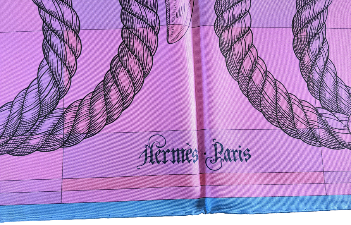Hermes Vert/Jaune Vif/Mauve "Della Cavalleria Favolosa" by Virginie Jamin Double Face Carre Twill 90 cm