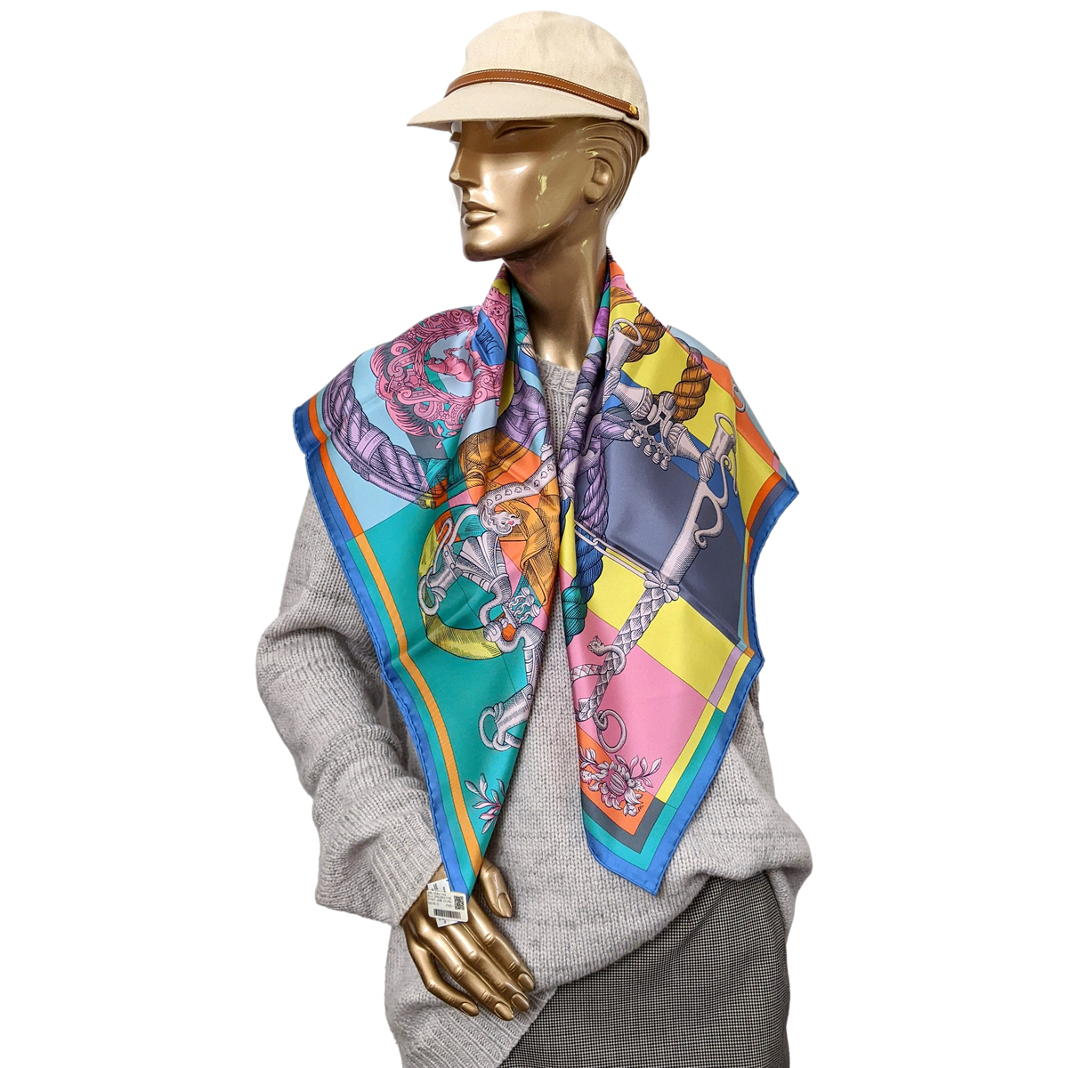 Hermes Vert/Jaune Vif/Mauve "Della Cavalleria Favolosa" by Virginie Jamin Double Face Carre Twill 90 cm