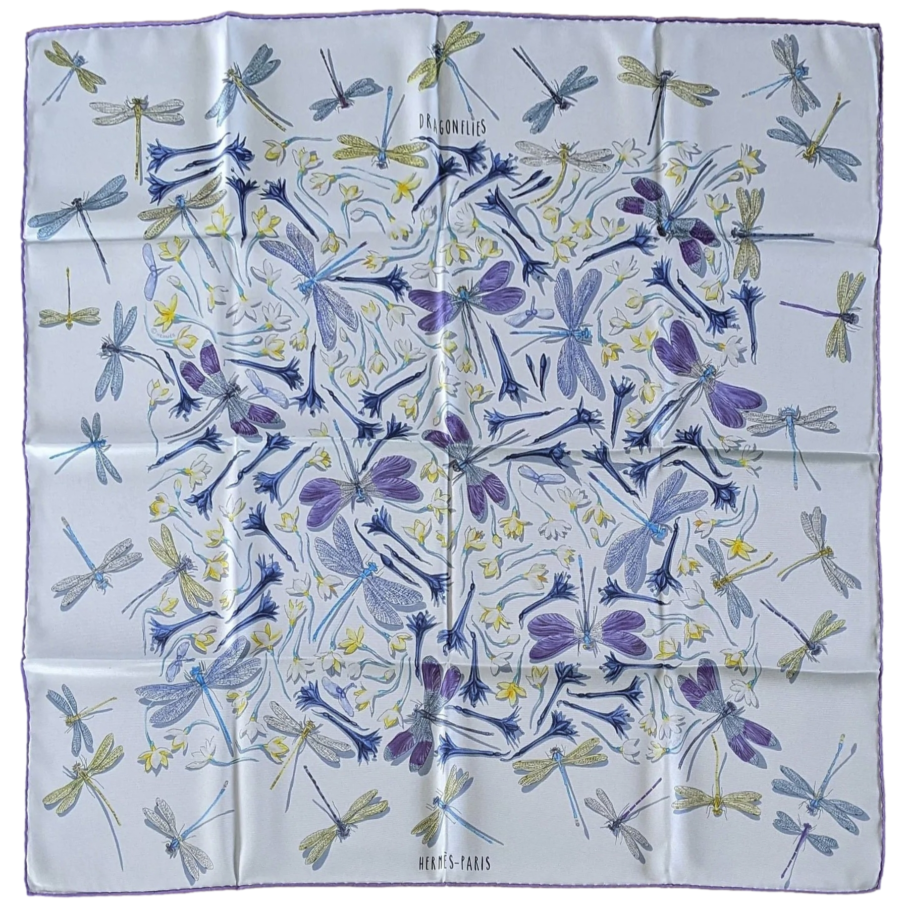 Hermes 2016 Ciel/Mais/Violet "Dragonflies" by Leight P. Cooke Vintage Silk 70
