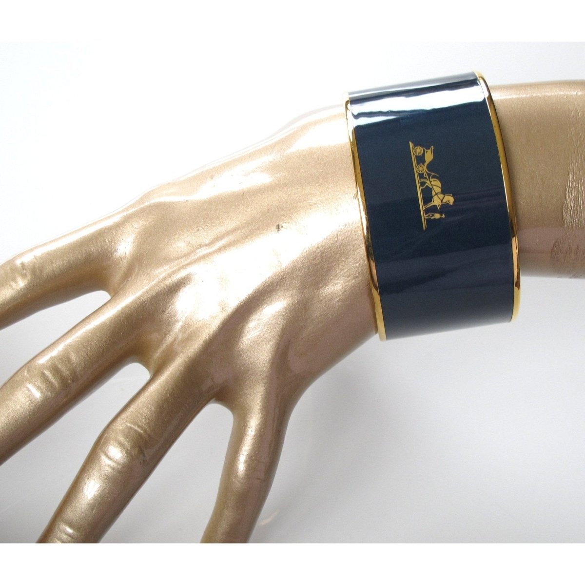 Hermes Duck Enamel Gold Trim Caleche Xtra Wide Bangle Bracelet, New! - poupishop