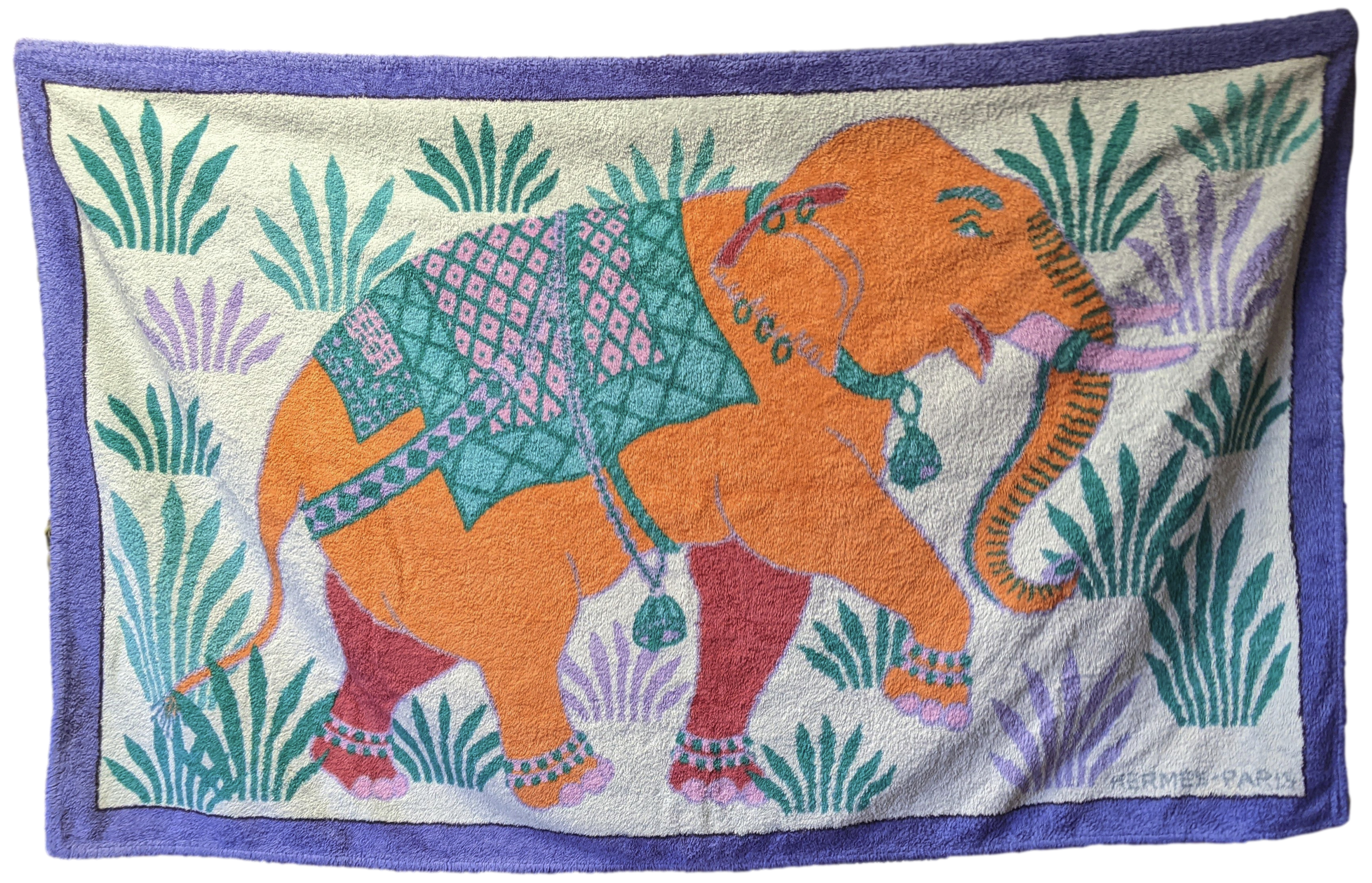 Hermes Vintage "Elephant" Tapis de Plage Terry Beach Towel GM 150 x 90cm