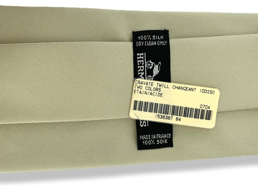 Hermes Etain/Acid TWO COLORS 100% Changeante Silk Tie 9CM, NWT in Pochette! - poupishop