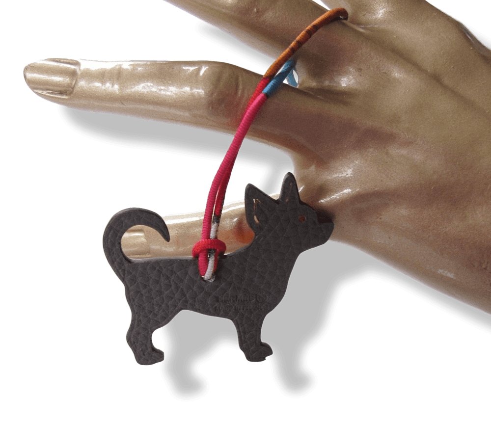 Hermes Etoupe Orange Dog Chihuahua Petit H Bag Charm PM, NIB! - poupishop
