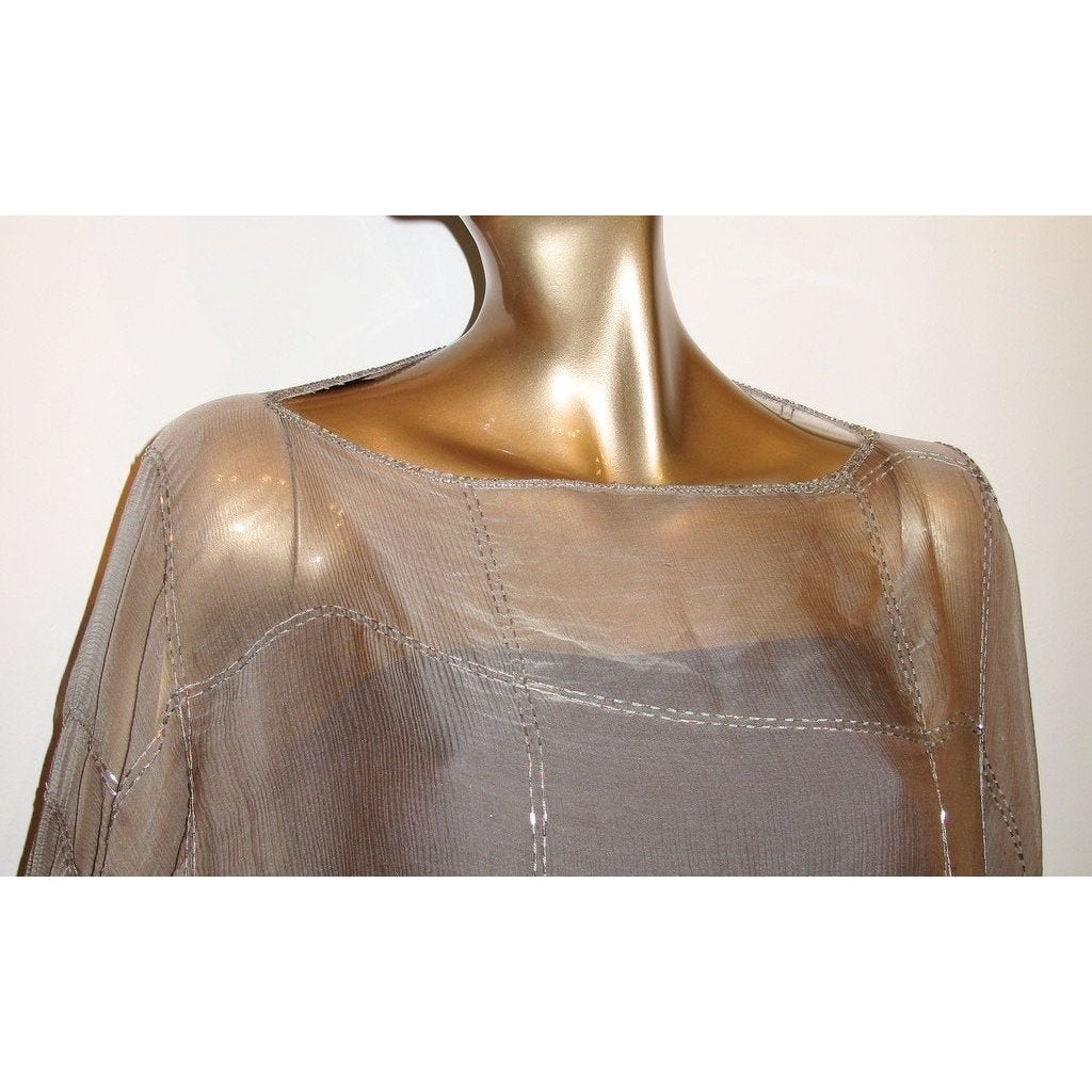 Hermes Exceptional Embroidered sequins Etoupe Bolduc Changeante Poncho Midnight Mousseline - poupishop