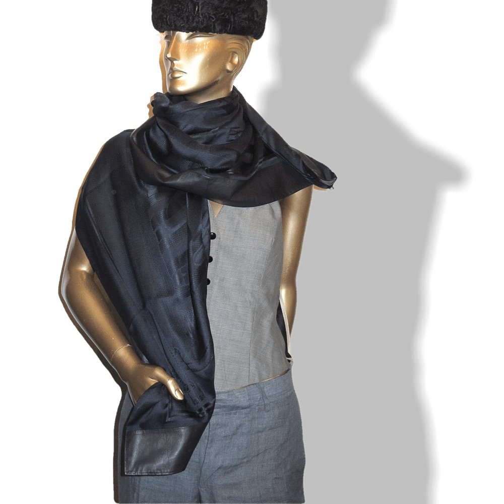 Hermes Exceptional Night Blue Jacquard Silk and Black Lambskin Leather Sangles Unisex Silk 140, Rare, NIB! - poupishop