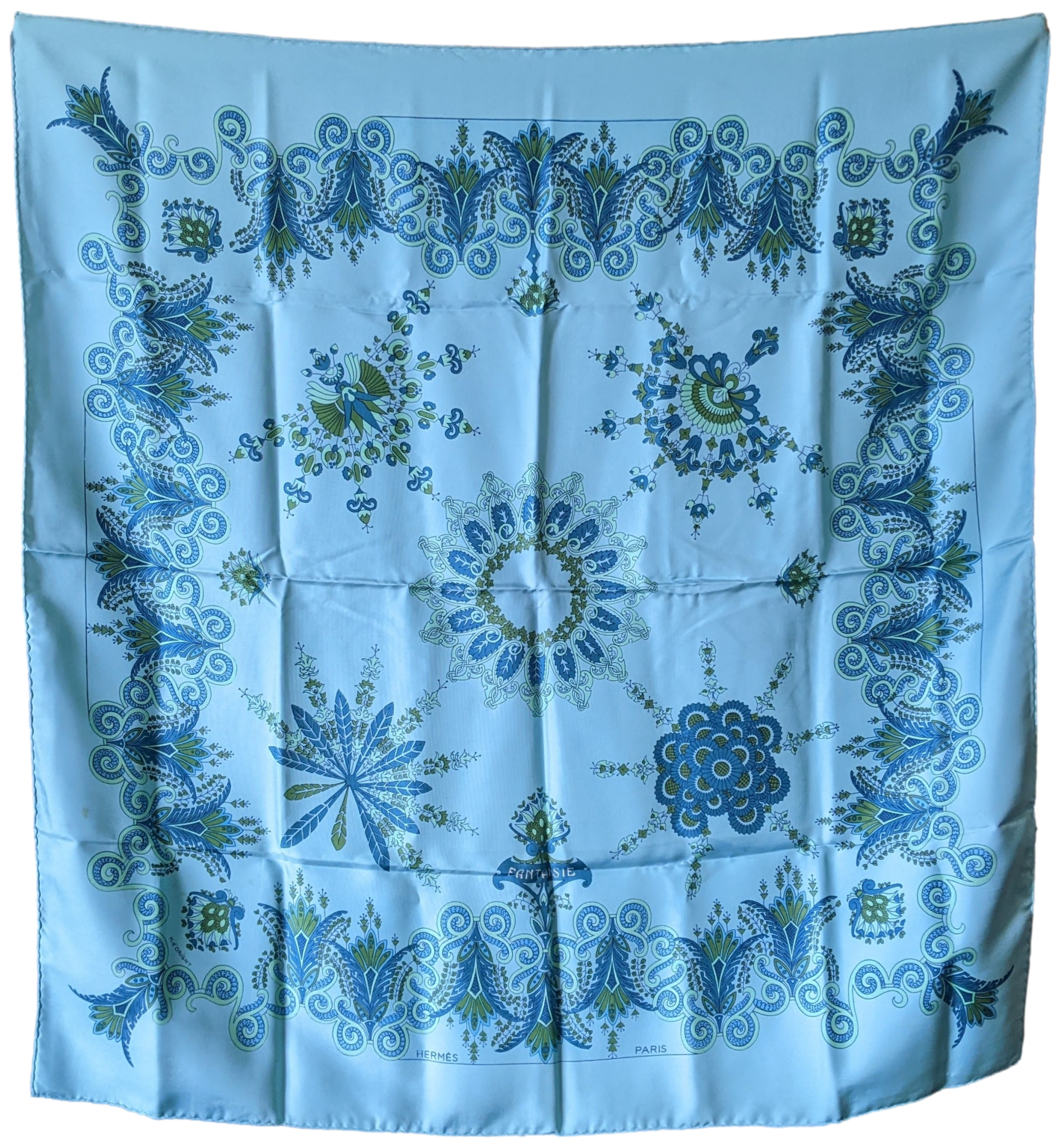 Produits Hermes 1973 "Fantaisie" Twill Silk Scarf 90 x 90 cm