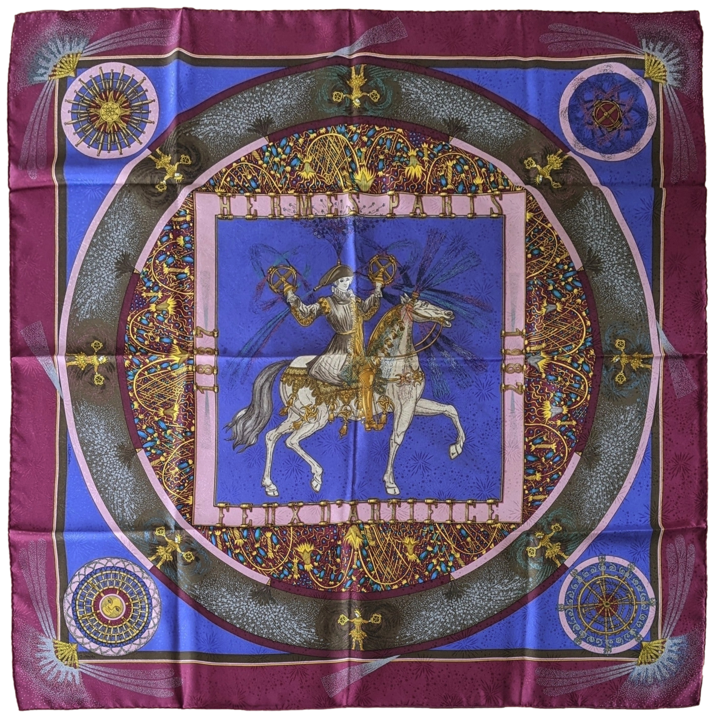 Hermes 1987 Celebrating 150 ans " Feux d'artifices 1937-1987 " by Michel Duchene Jacquard Twill 90cm