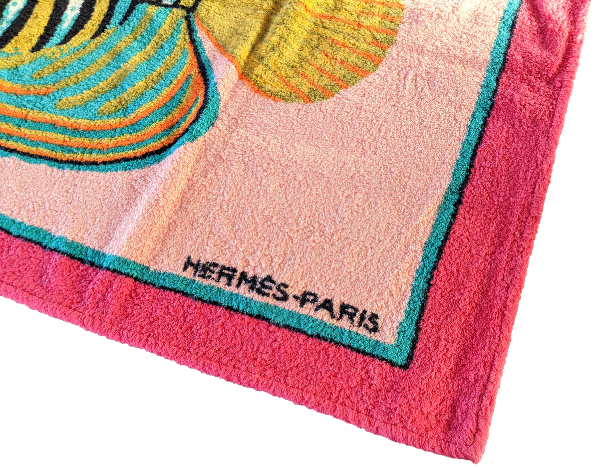 Hermes Vintage Cotton Terry "Fish" Beach Towel 90 x 150 cm