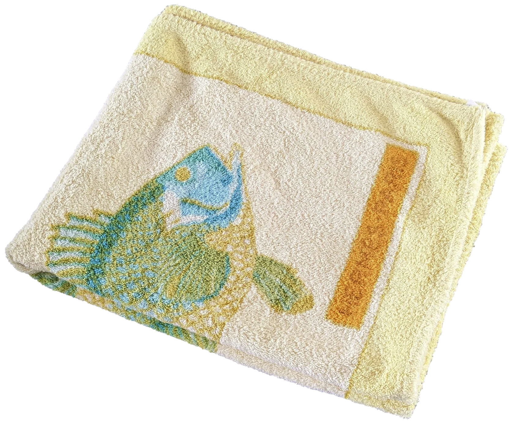 Hermes Vintage Jaune/Vert/Orange Fishes"Bali" Cotton Terry Towel 150 x 90 cm