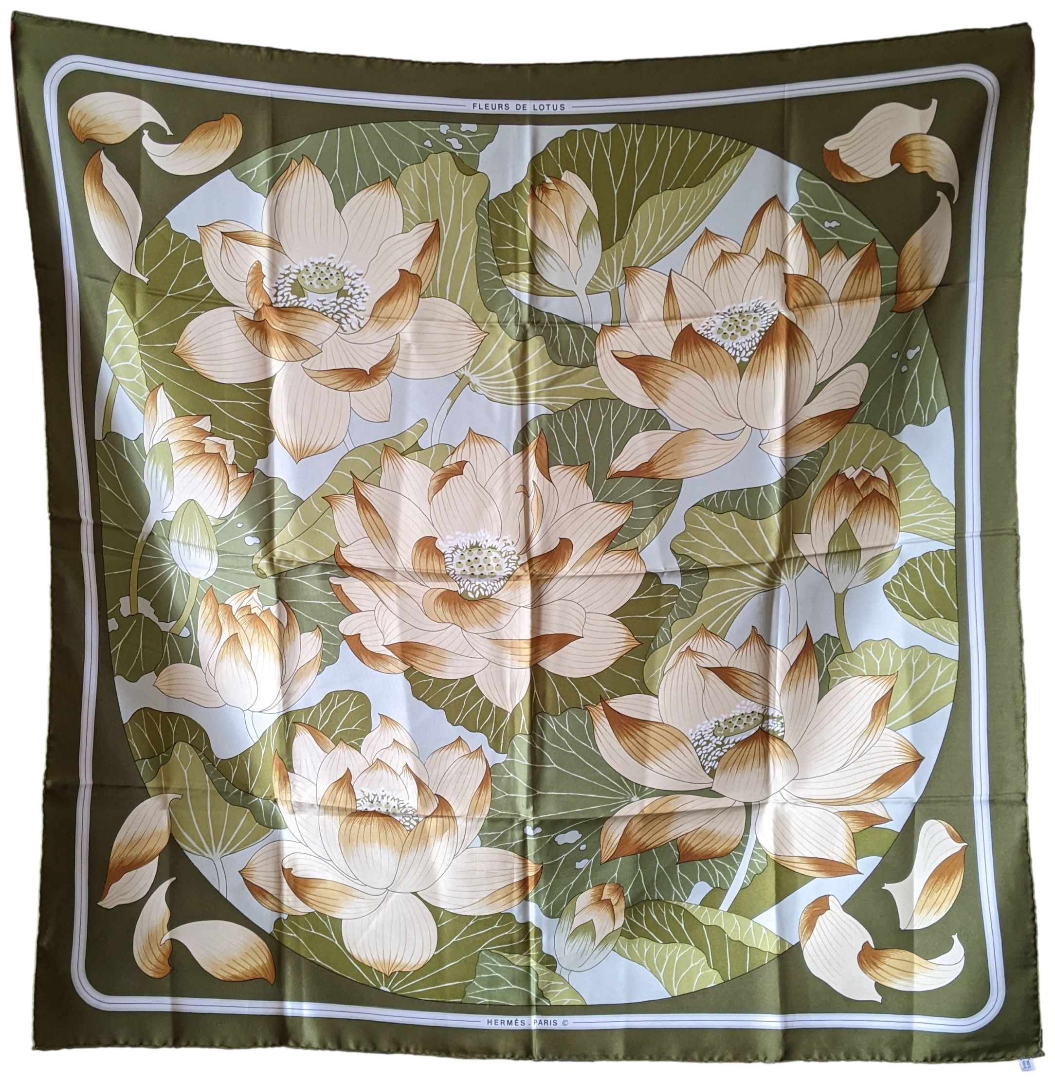 Produits Hermes 1974 "Fleurs de Lotus" Twill Scarf 90 x 90 cm