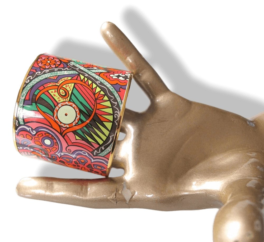 Hermes Fluo L'Ivresse de l'Infini by Zoe Pauwels Gold Trim Mega Wide Enamel Bangle Bracelet Sz65, New! - poupishop