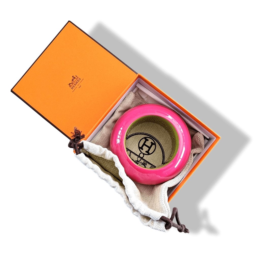 Hermes Fuchsia Anis Laquered Wood DUNE Bangle Bracelet Sz M, BNWIB with Tiny Flaw! - poupishop