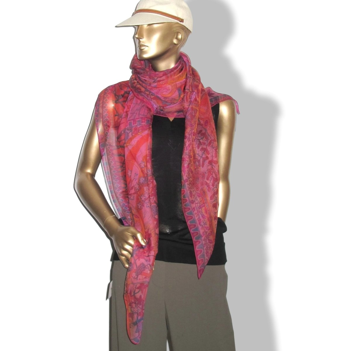 Hermes Fuchsia Jaune Ardoise Rose AXIS MUNDI Mousseline 140, New! - poupishop