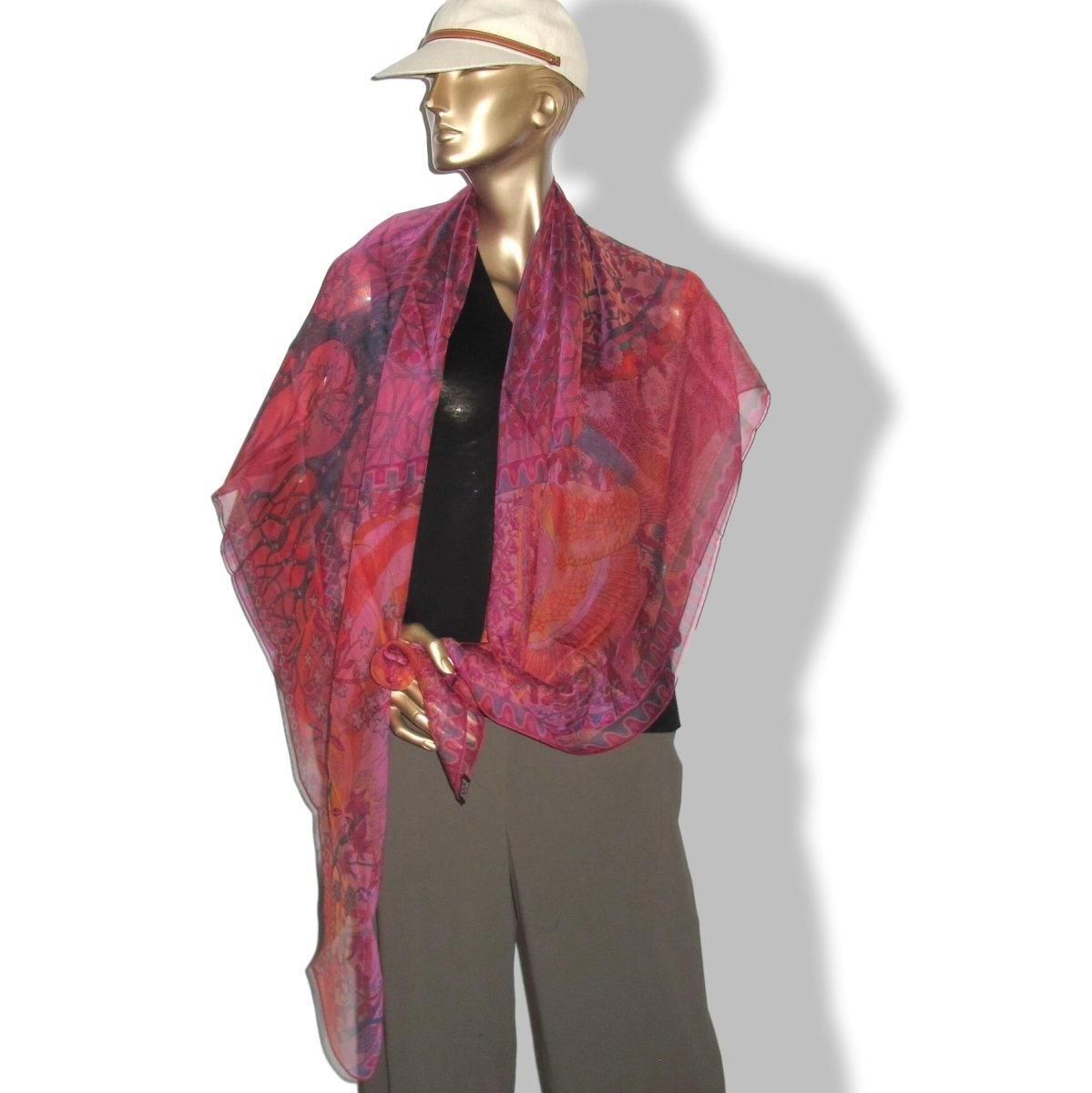 Hermes Fuchsia Jaune Ardoise Rose AXIS MUNDI Mousseline 140, New! - poupishop