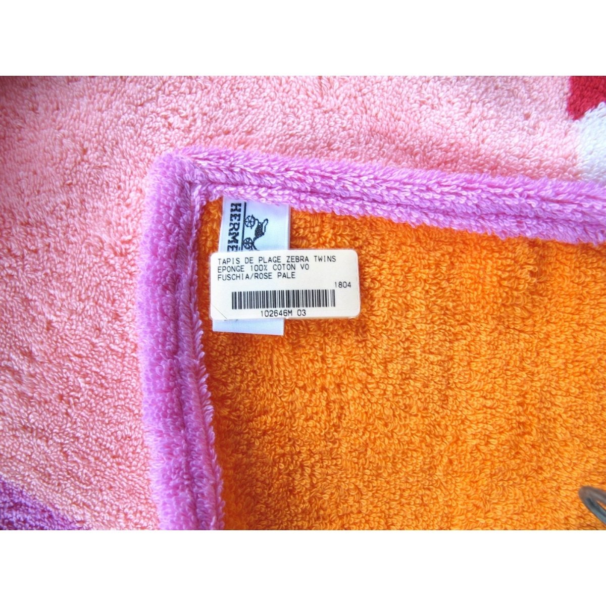 Hermes Fuchsia Ligth Pink Orange ZEBRA Tapis de Plage Terry Beach Towel 150 x 90cm cm, NWT! - poupishop