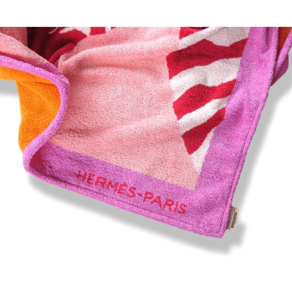 Hermes Fuchsia Ligth Pink Orange ZEBRA Tapis de Plage Terry Beach Towel 150 x 90cm cm, NWT! - poupishop
