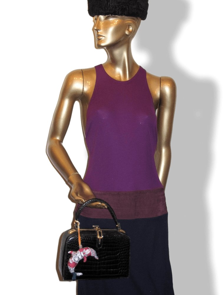 Hermes Fuchsia Yellow Dolphin Petit H Silk Bridle Bag Charm PM, NIB! - poupishop