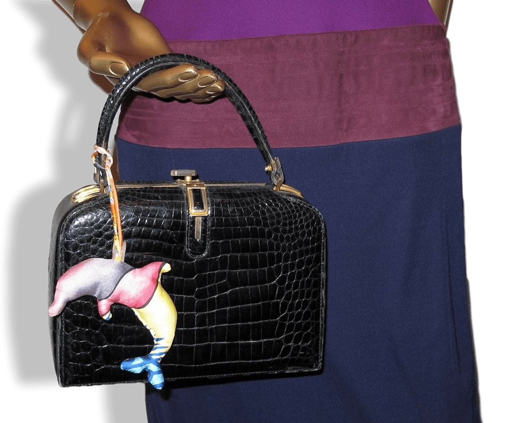 Hermes Fuchsia Yellow Dolphin Petit H Silk Bridle Bag Charm PM, NIB! - poupishop