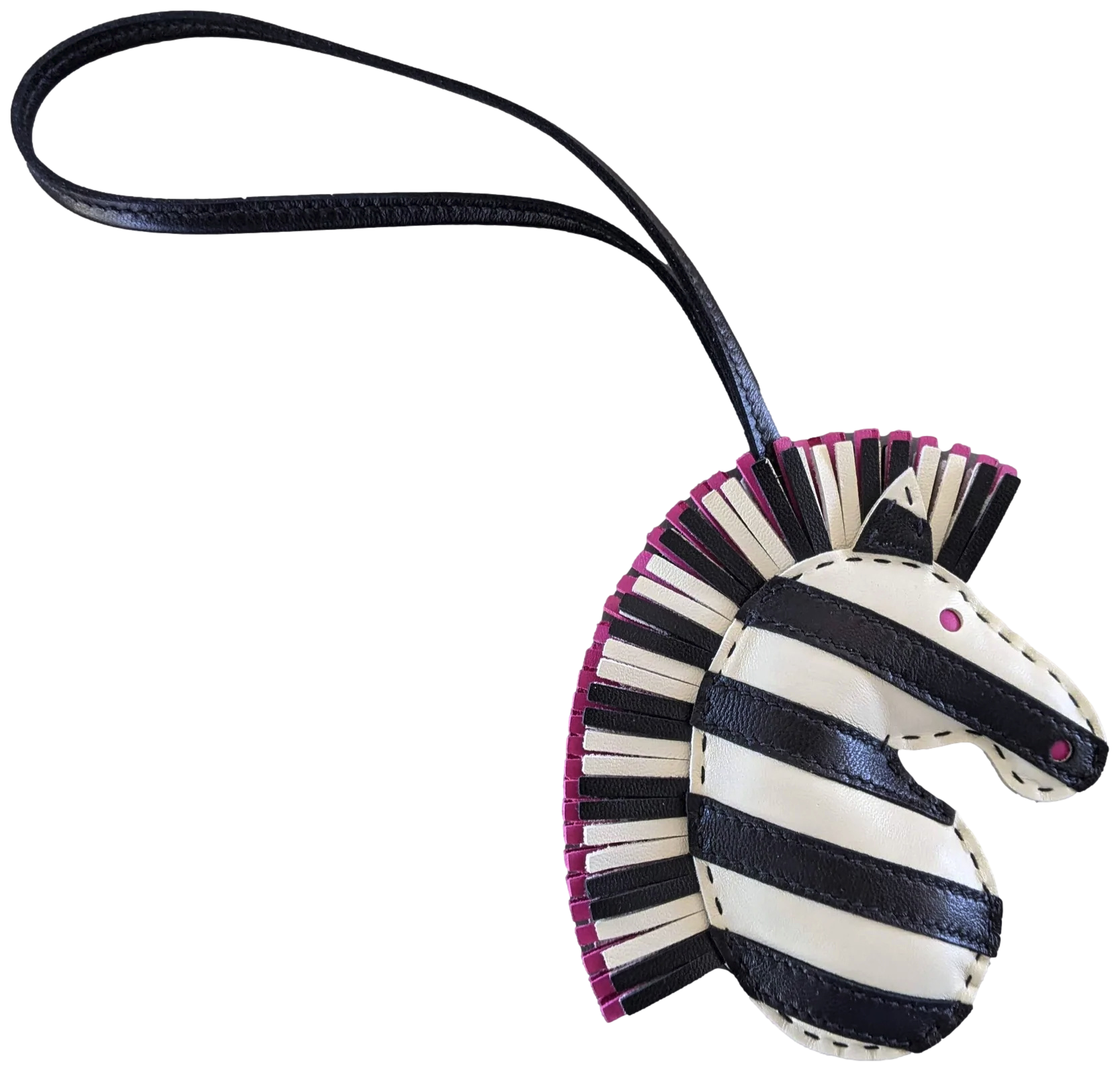 Hermes Noir/Blanc/Fuchsia Accessoire de Sac "Geegee Savannah" Bag Charm