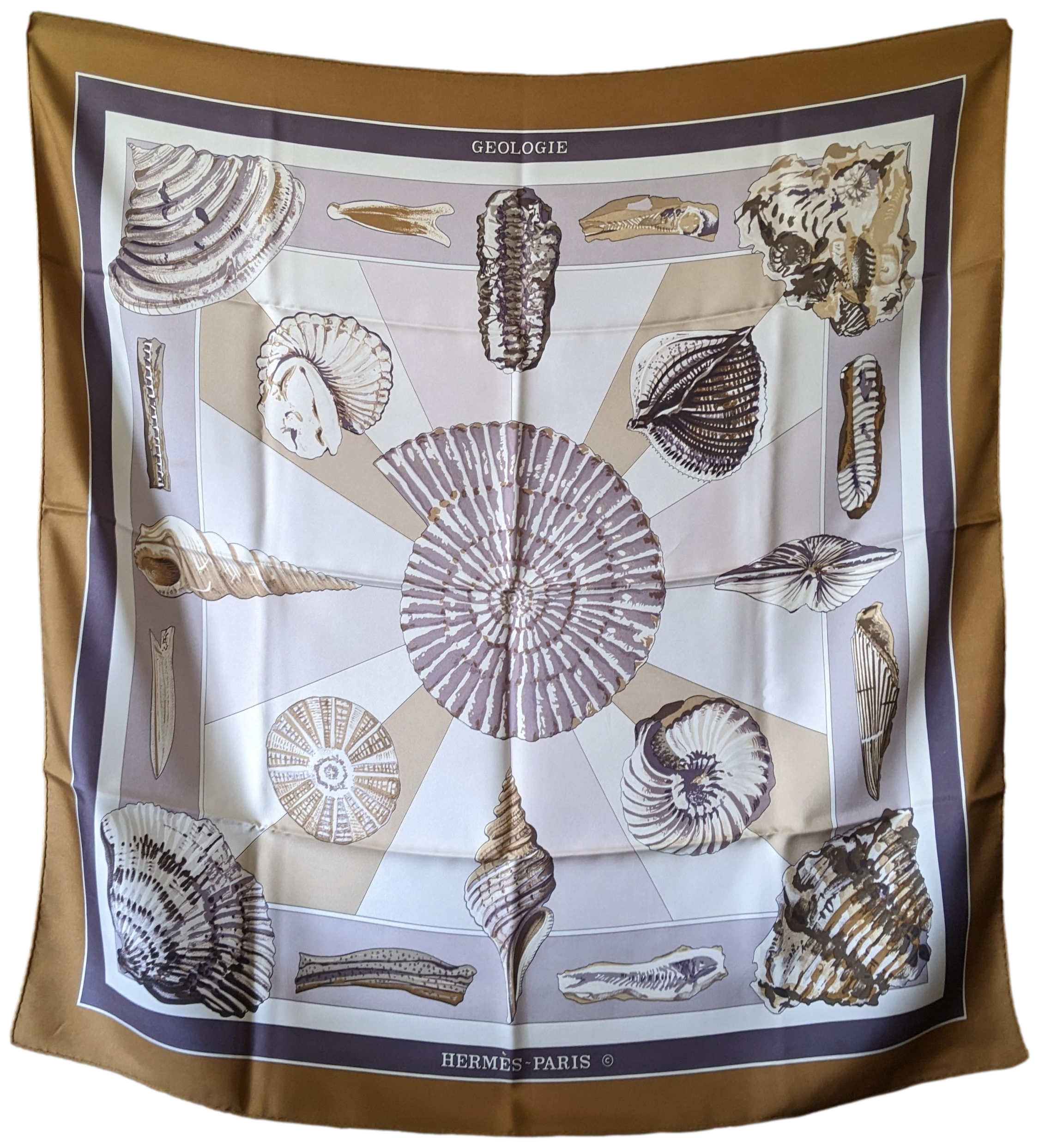 Produits Hermes Tabac "Geologie" Twill Silk Scarf 90 x 90 cm