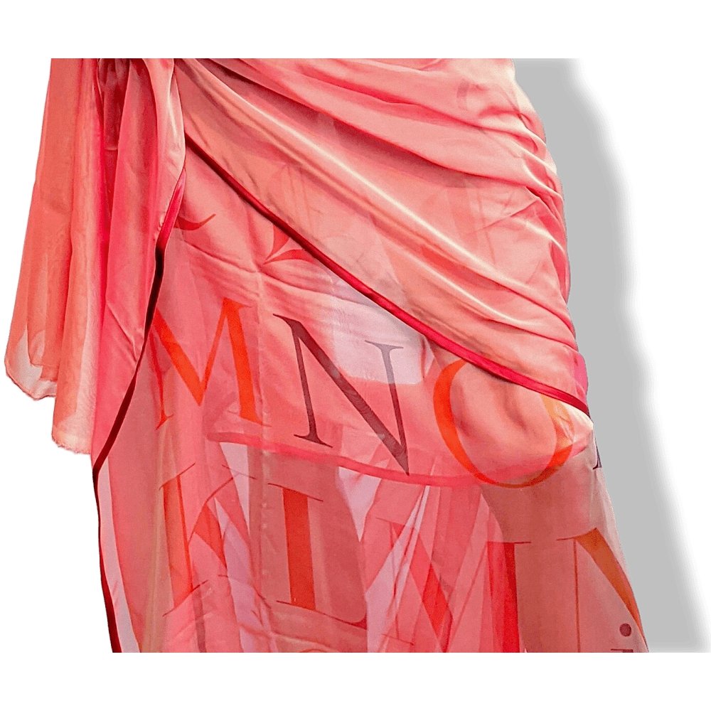 Hermes Gigantic Silk Chiffon Pink/Red LITTERATURE ALPHABET II SARI Mousseline Changeante XXL, Exceptional RARE! - poupishop