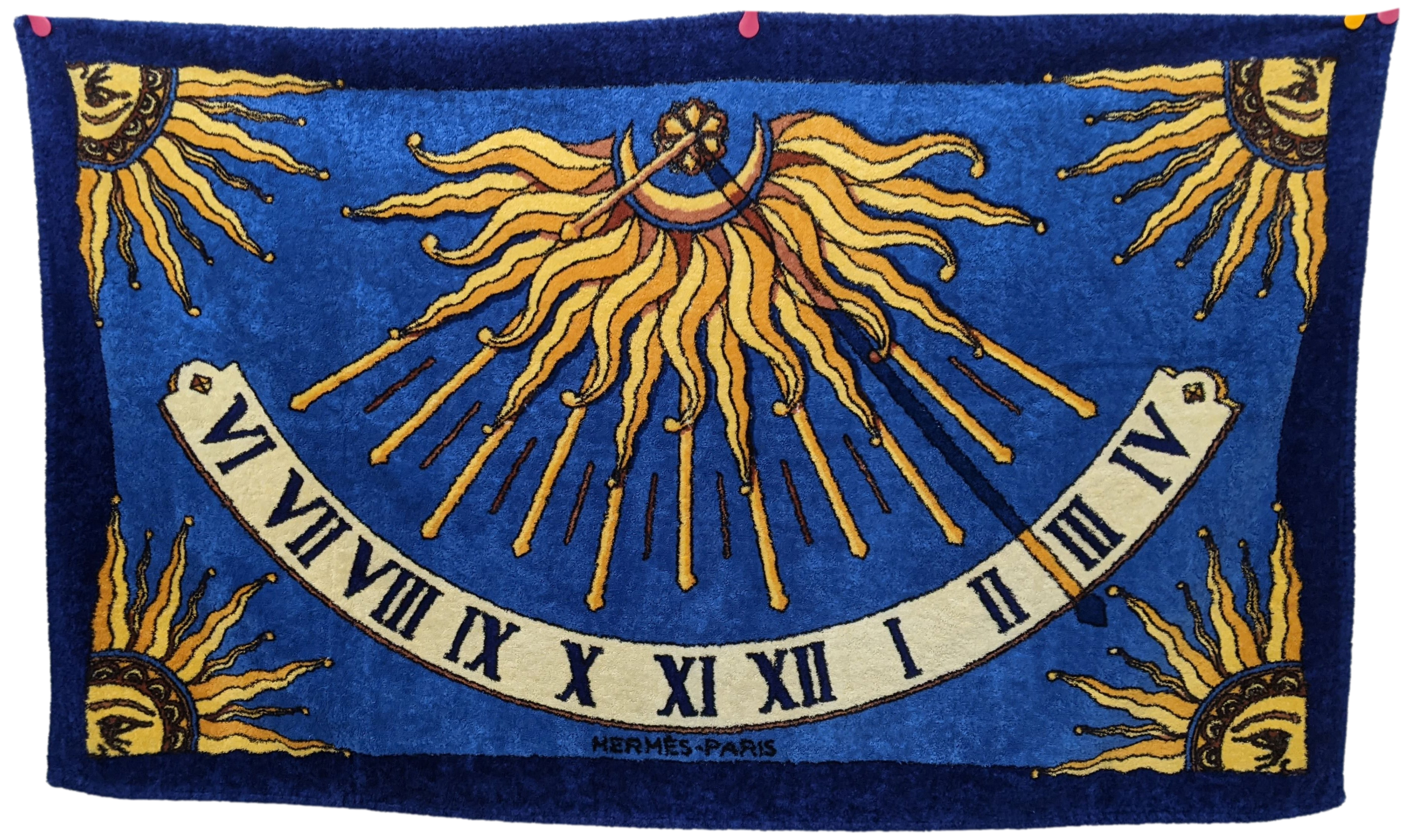 Produits Hermes Marine/Or "Gloria Soli" Sun Terry Beach Towel 150 x 90 cm