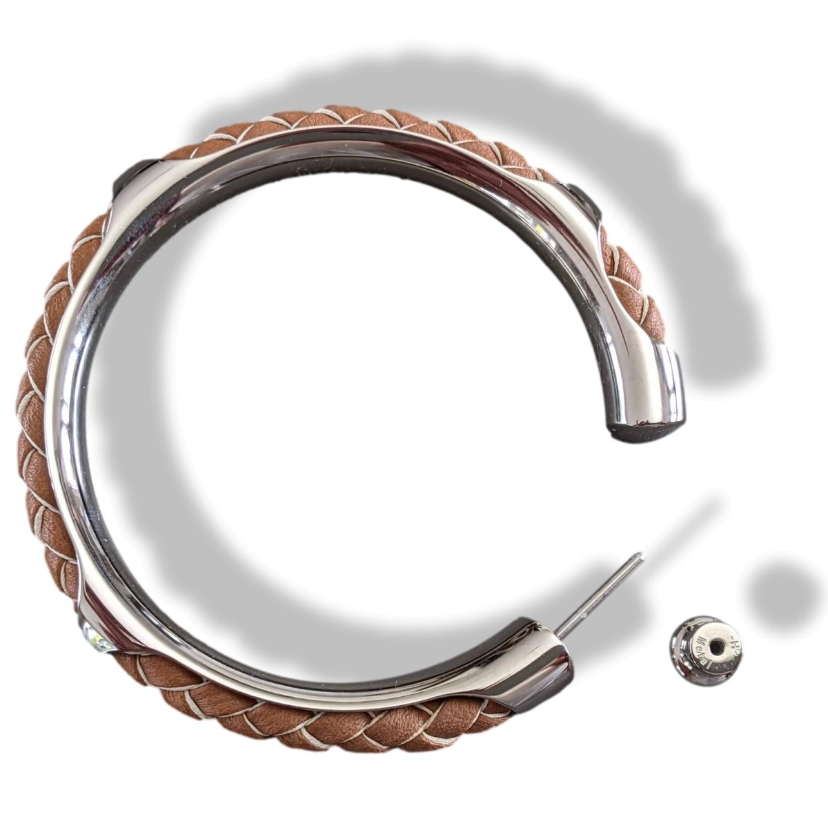 Hermes Gold Swift Leather/Palladium Creoles KYOTO Pierced Hoop Earrings TGM, NIB! - poupishop
